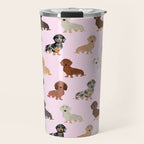 Dachshund dog breed pet pattern doxie coats dapple merle red black and tan Travel Mug Gallery Image 1