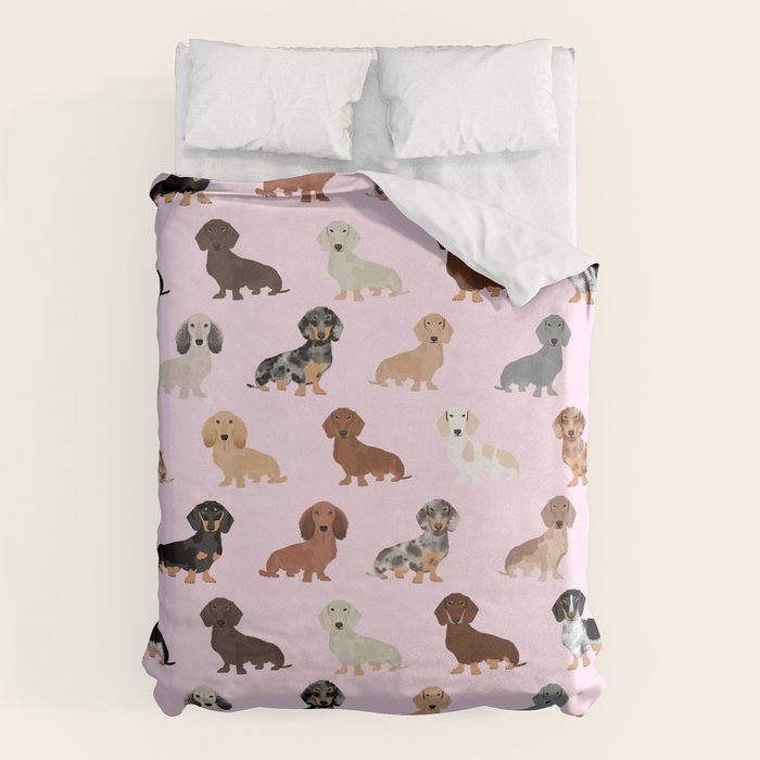 Dachshund dog breed pet pattern doxie coats dapple merle red black and tan Duvet Cover Gallery Image 1