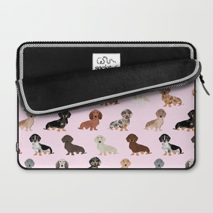Dachshund dog breed pet pattern doxie coats dapple merle red black and tan Laptop Sleeve Gallery Image 2