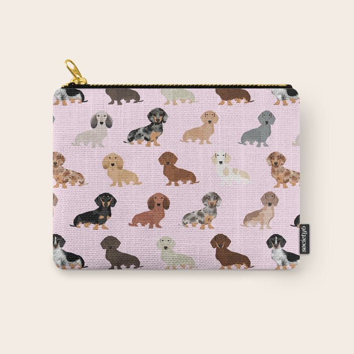 Dachshund dog breed pet pattern doxie coats dapple merle red black and tan Carry All Pouch Gallery Image 1