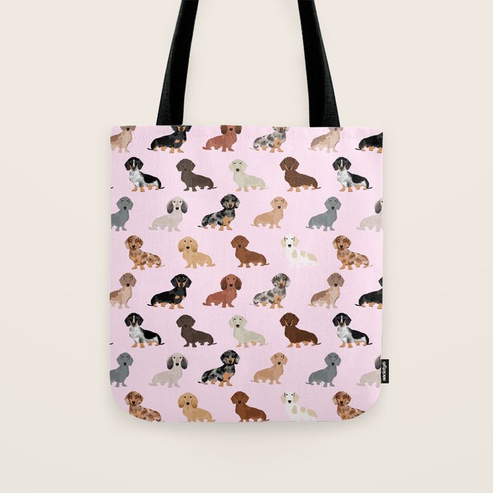Dachshund dog breed pet pattern doxie coats dapple merle red black and tan Tote Bag Gallery Image 1