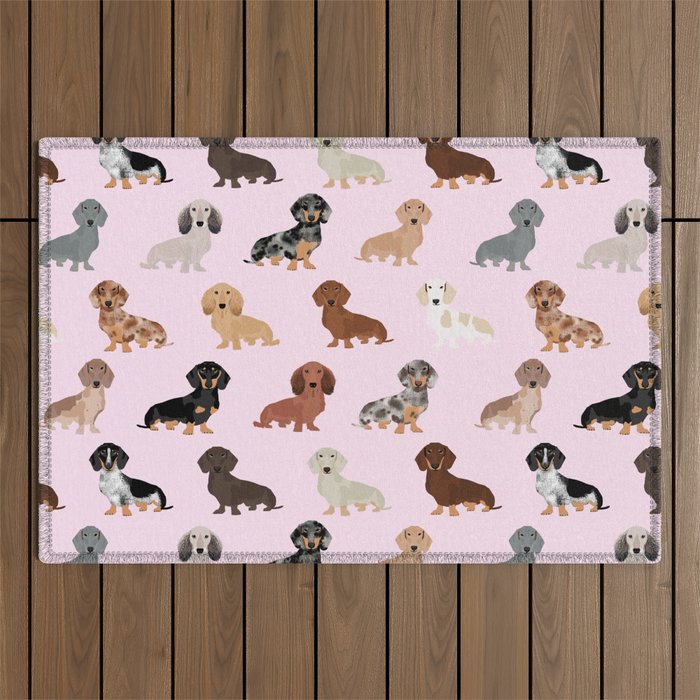Dachshund dog breed pet pattern doxie coats dapple merle red black and tan Outdoor Rug Gallery Image 1