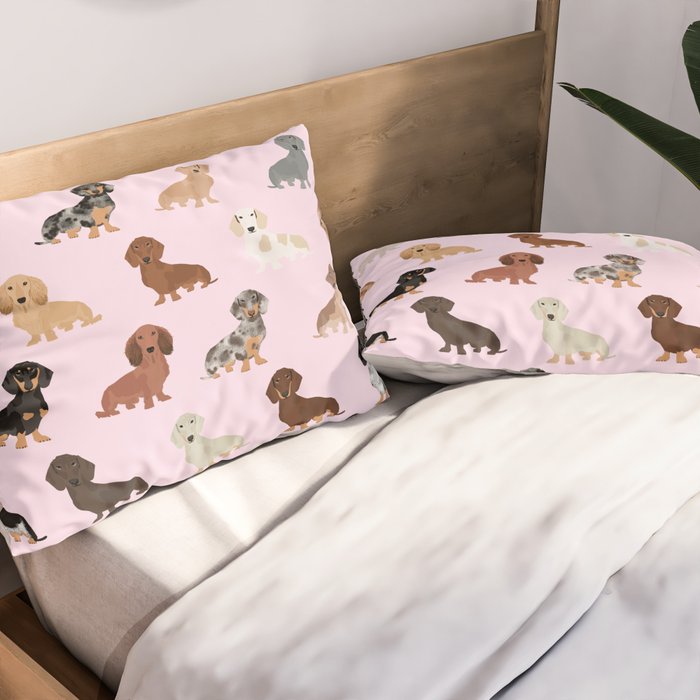 Dachshund dog breed pet pattern doxie coats dapple merle red black and tan Pillow Sham Gallery Image 2