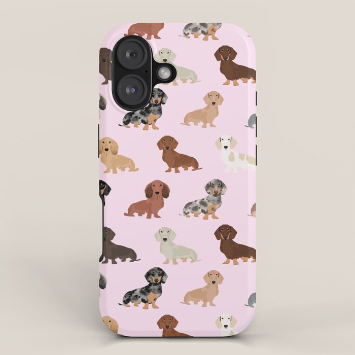 Dachshund dog breed pet pattern doxie coats dapple merle red black and tan iPhone Case