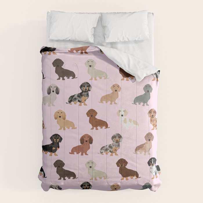 Dachshund dog breed pet pattern doxie coats dapple merle red black and tan Comforter Gallery Image 6