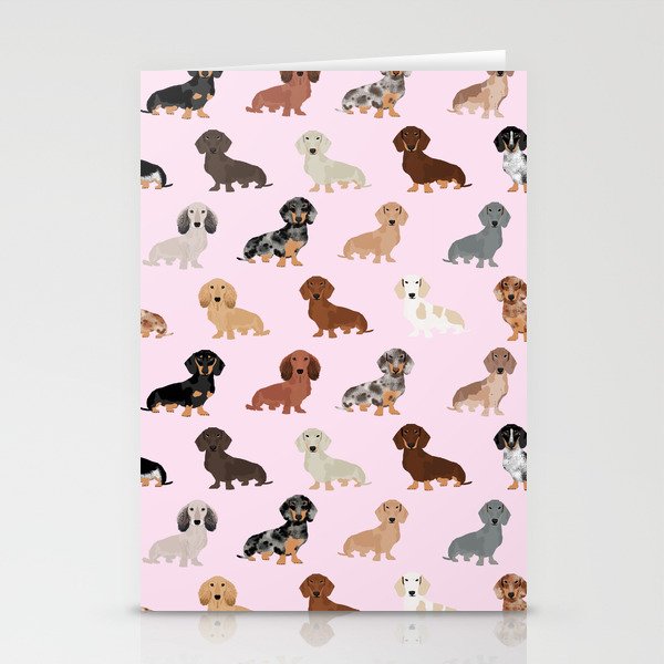 Dachshund dog breed pet pattern doxie coats dapple merle red black and tan Stationery Card Gallery Image 1