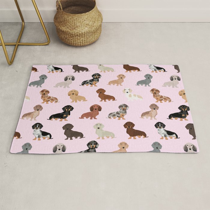 Dachshund dog breed pet pattern doxie coats dapple merle red black and tan Rug Gallery Image 1