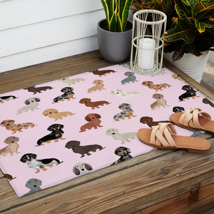 Dachshund dog breed pet pattern doxie coats dapple merle red black and tan Outdoor Rug Gallery Image 2