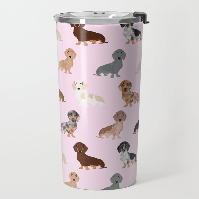 Dachshund dog breed pet pattern doxie coats dapple merle red black and tan Travel Mug Gallery Image 2