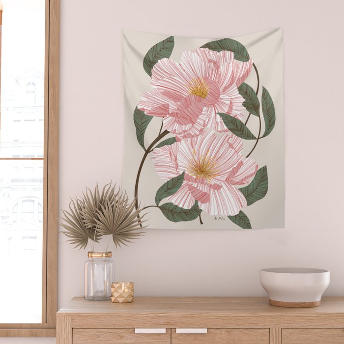 Peonies flowers I Wall Tapestry Gallery Image 2