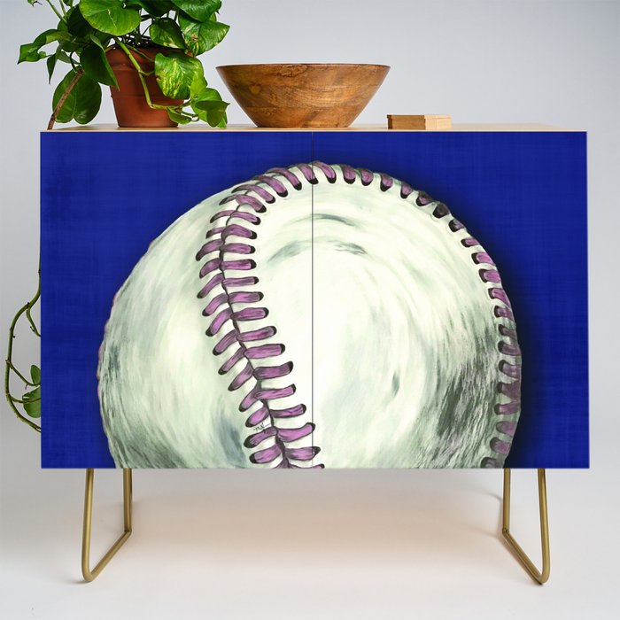 Vintage Distressed Baseball Art Navy Blue Credenza Gallery Image 1