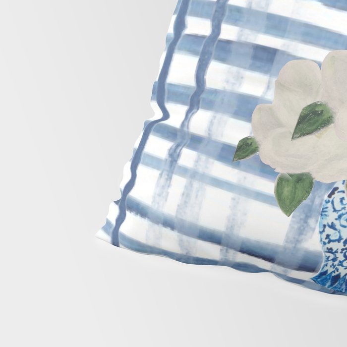 Watercolor Gingham Magnolias Ginger Jar Painting  Pillow Sham Gallery Image 4