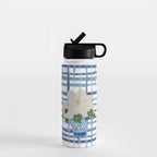 Watercolor Gingham Magnolias Ginger Jar Painting  Water Bottle Gallery Image 1