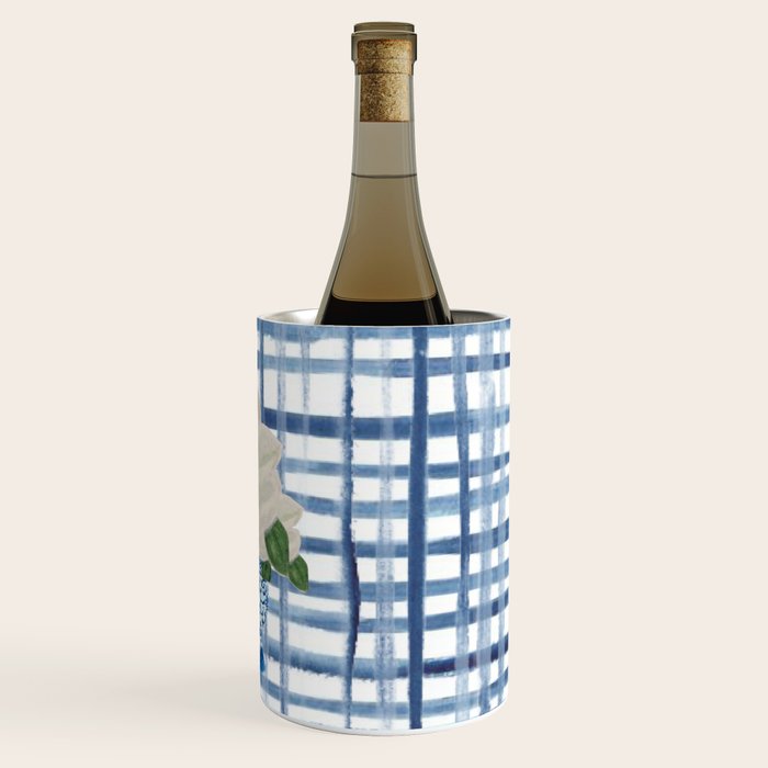 Watercolor Gingham Magnolias Ginger Jar Painting  Wine Chiller Gallery Image 3