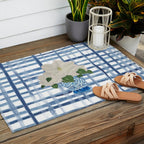 Watercolor Gingham Magnolias Ginger Jar Painting  Outdoor Rug Gallery Image 2