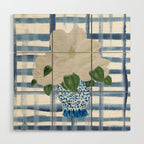Watercolor Gingham Magnolias Ginger Jar Painting  Wood Wall Art Gallery Image 1