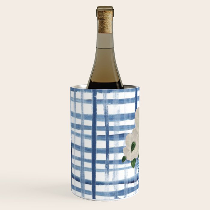Watercolor Gingham Magnolias Ginger Jar Painting  Wine Chiller Gallery Image 2