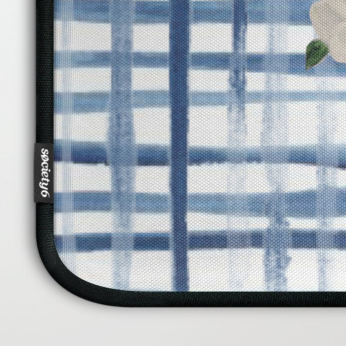 Watercolor Gingham Magnolias Ginger Jar Painting  Laptop Sleeve Gallery Image 3