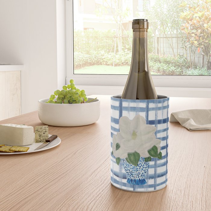 Watercolor Gingham Magnolias Ginger Jar Painting  Wine Chiller Gallery Image 4