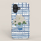 Watercolor Gingham Magnolias Ginger Jar Painting  iPhone Case Gallery Image 1