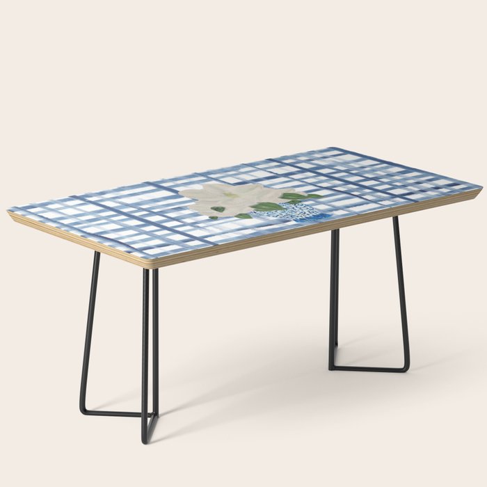 Watercolor Gingham Magnolias Ginger Jar Painting  Coffee Table Gallery Image 1