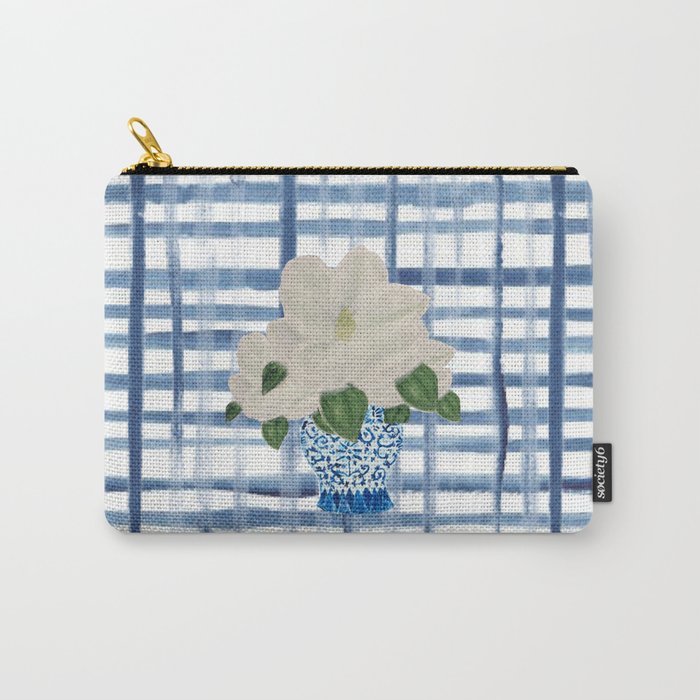 Watercolor Gingham Magnolias Ginger Jar Painting  Carry All Pouch Gallery Image 1
