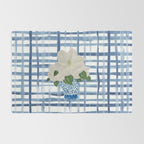 Watercolor Gingham Magnolias Ginger Jar Painting  Rug Gallery Image 2