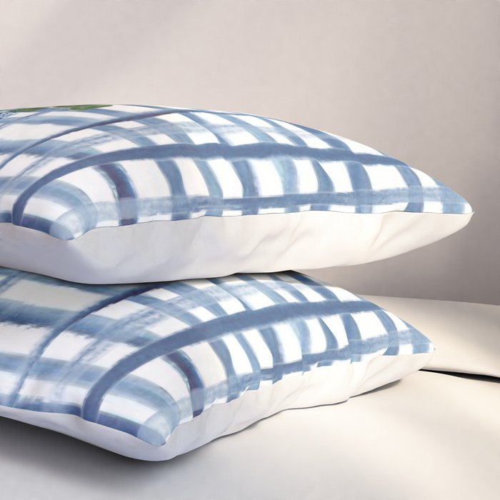 Watercolor Gingham Magnolias Ginger Jar Painting  Pillow Sham Gallery Image 3