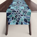 Festive, Flower Bloom, Navy Blue and Teal Table Runner Gallery Image 1