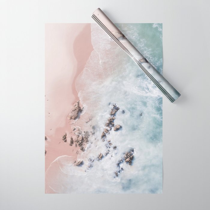 Aerial Beach Print - Pink Sand Beach - Ocean -  Sea Travel photography - Original Sea Bliss Wrapping Paper Gallery Image 1