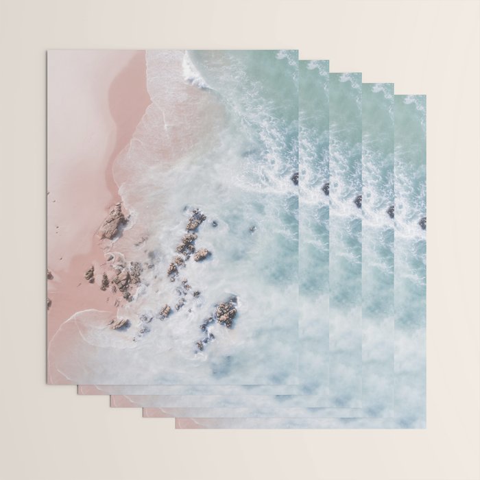 Aerial Beach Print - Pink Sand Beach - Ocean -  Sea Travel photography - Original Sea Bliss Wrapping Paper Gallery Image 3