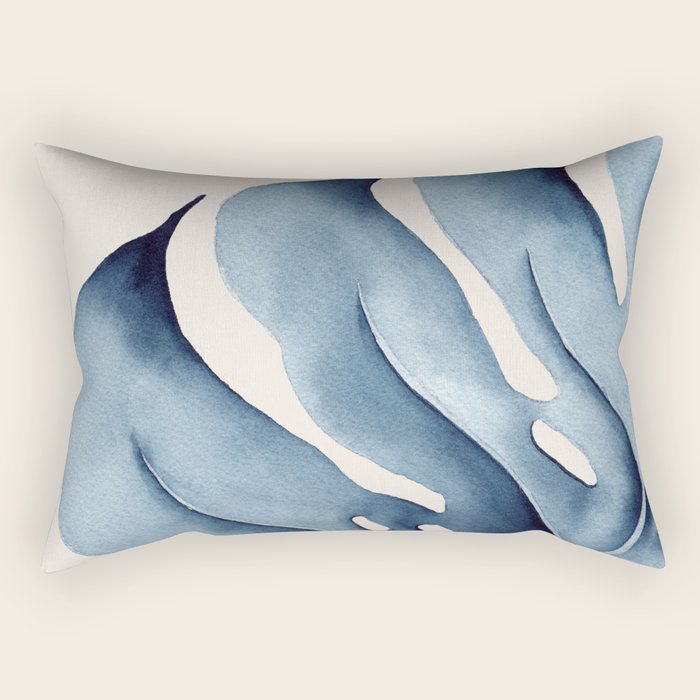 Watercolour Blue Monstera Rectangular Pillow Gallery Image 2