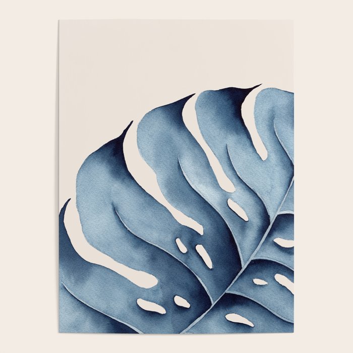 Watercolour Blue Monstera Poster Gallery Image 4