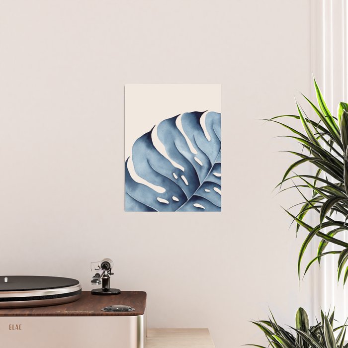 Watercolour Blue Monstera Poster Gallery Image 2