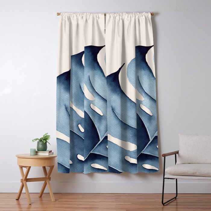 Watercolour Blue Monstera Window Curtain Gallery Image 5