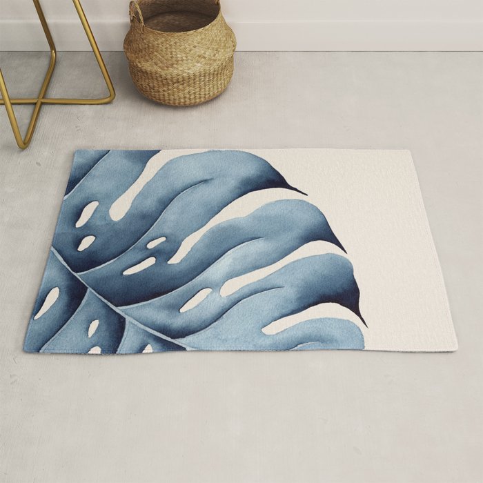 Watercolour Blue Monstera Rug Gallery Image 1