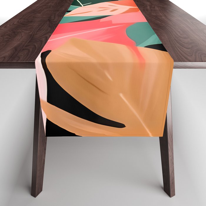 Back To the Tropical Island, Dark Botanical Nature Monstera, Plants Forest Leaves Banana Leaves, Bird of Paradise Illustration Table Runner Gallery Image 1