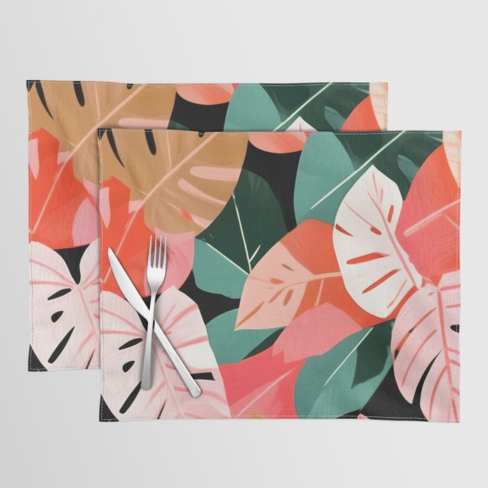Back To the Tropical Island, Dark Botanical Nature Monstera, Plants Forest Leaves Banana Leaves, Bird of Paradise Illustration Placemat Gallery Image 1