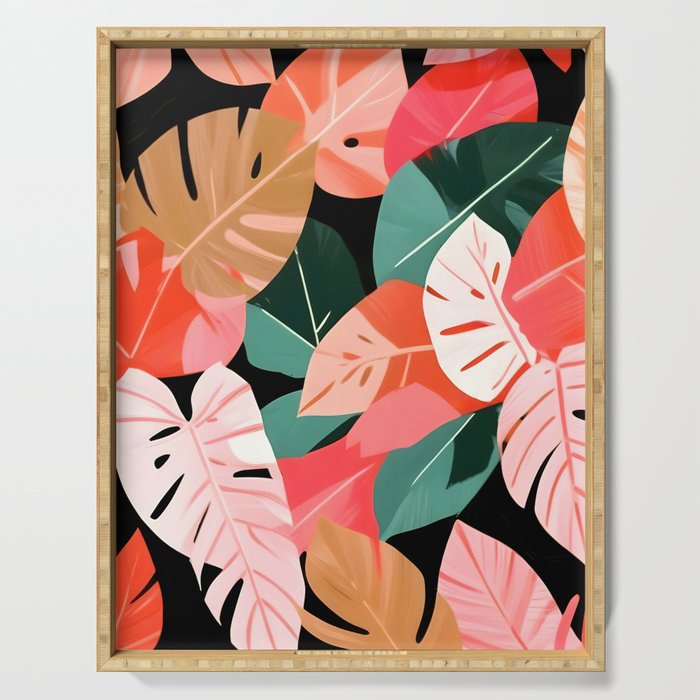 Back To the Tropical Island, Dark Botanical Nature Monstera, Plants Forest Leaves Banana Leaves, Bird of Paradise Illustration Serving Tray Gallery Image 1