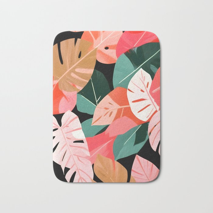 Back To the Tropical Island, Dark Botanical Nature Monstera, Plants Forest Leaves Banana Leaves, Bird of Paradise Illustration Bath Mat Gallery Image 1