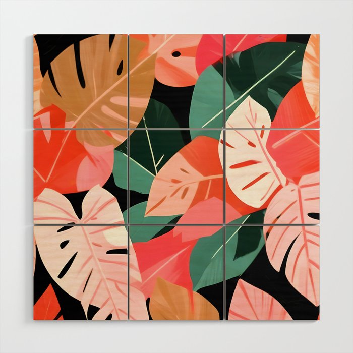 Back To the Tropical Island, Dark Botanical Nature Monstera, Plants Forest Leaves Banana Leaves, Bird of Paradise Illustration Wood Wall Art Gallery Image 1