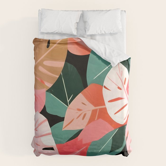 Back To the Tropical Island, Dark Botanical Nature Monstera, Plants Forest Leaves Banana Leaves, Bird of Paradise Illustration Duvet Cover Gallery Image 6