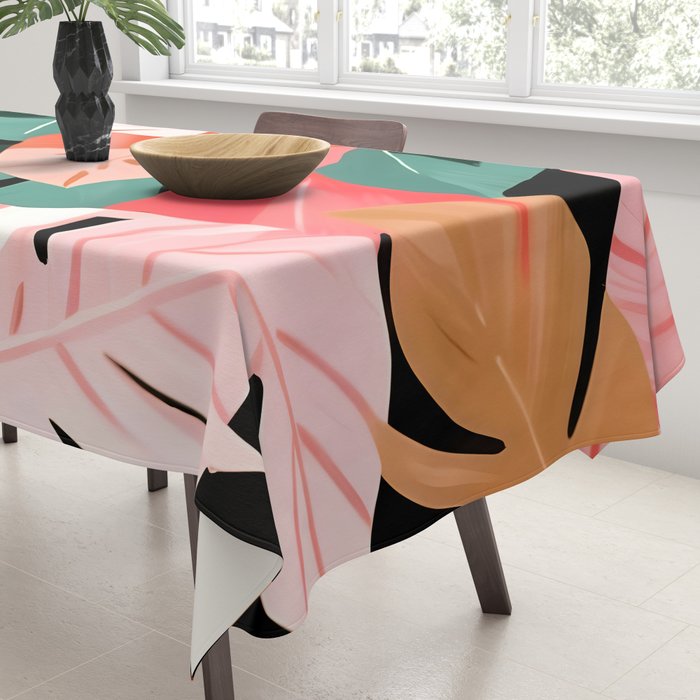 Back To the Tropical Island, Dark Botanical Nature Monstera, Plants Forest Leaves Banana Leaves, Bird of Paradise Illustration Tablecloth Gallery Image 3