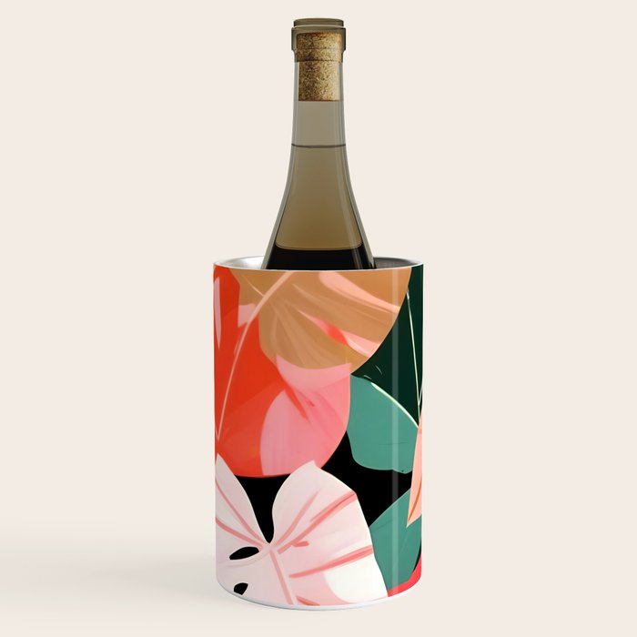 Back To the Tropical Island, Dark Botanical Nature Monstera, Plants Forest Leaves Banana Leaves, Bird of Paradise Illustration Wine Chiller Gallery Image 2