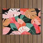 Back To the Tropical Island, Dark Botanical Nature Monstera, Plants Forest Leaves Banana Leaves, Bird of Paradise Illustration Outdoor Rug Gallery Image 1