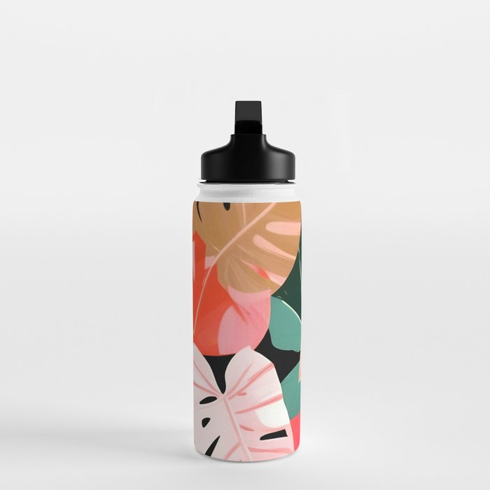 Back To the Tropical Island, Dark Botanical Nature Monstera, Plants Forest Leaves Banana Leaves, Bird of Paradise Illustration Water Bottle Gallery Image 3