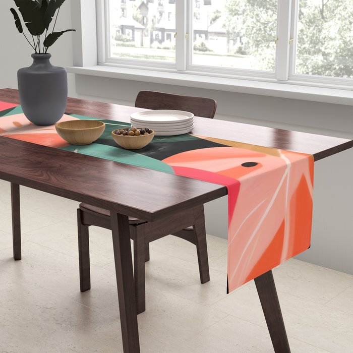 Back To the Tropical Island, Dark Botanical Nature Monstera, Plants Forest Leaves Banana Leaves, Bird of Paradise Illustration Table Runner Gallery Image 2