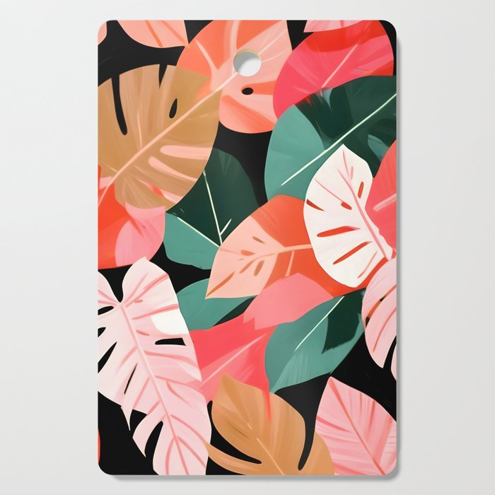 Back To the Tropical Island, Dark Botanical Nature Monstera, Plants Forest Leaves Banana Leaves, Bird of Paradise Illustration Cutting Board Gallery Image 1
