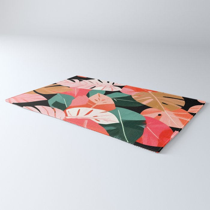 Back To the Tropical Island, Dark Botanical Nature Monstera, Plants Forest Leaves Banana Leaves, Bird of Paradise Illustration Rug Gallery Image 3