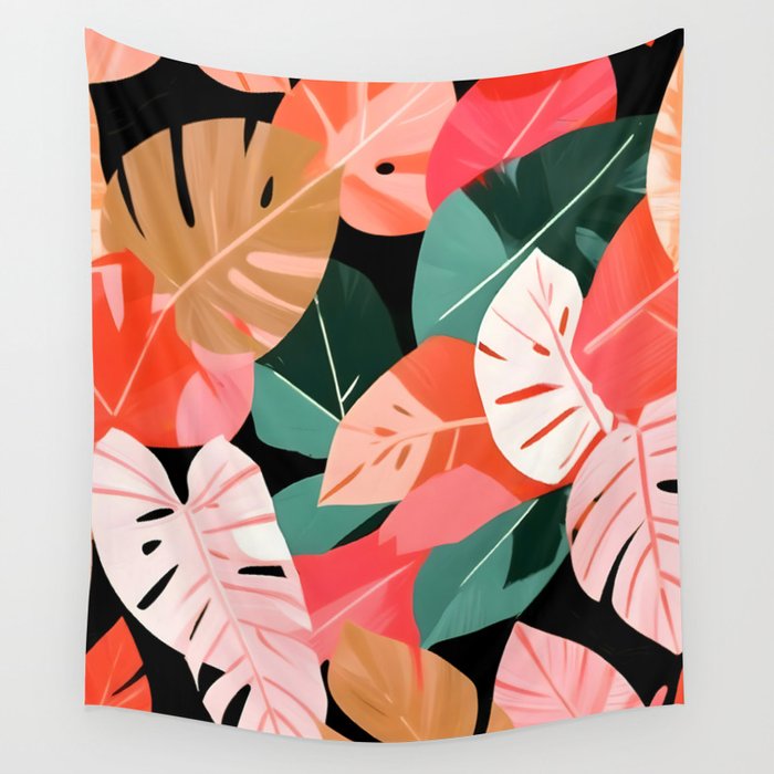 Back To the Tropical Island, Dark Botanical Nature Monstera, Plants Forest Leaves Banana Leaves, Bird of Paradise Illustration Wall Tapestry Gallery Image 4